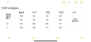Size guide table for the faux fur coat with chest, shoulder, and sleeve measurements