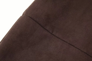 Detail view of coffee brown faux suede fabric showing premium stitching and soft texture