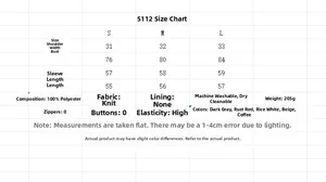 Detailed size chart for women's slim fit knit top with measurements and fabric details