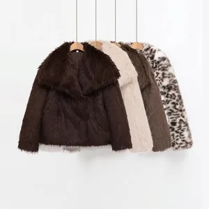 Women's Vintage Faux Fur Coat Lapel Long Sleeve Leopard Print Warm Winter Outerwear Casual Streetwear Jacket
