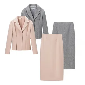 Blazer Patchwork Couleur Unie Style Street Européen Pour Femmes Et Jupe Midi Taille Haute Haut Et Bas Pour Business Casual