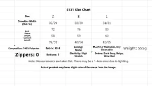 Detailed size chart for lace patchwork knitwear showing S, M, L dimensions and fabric info