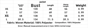 Detailed size guide table for women's faux fur trim wool coat with measurements