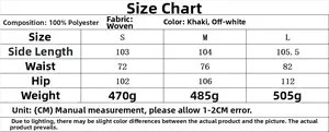 Detailed size chart for women's two-piece set including waist, hip, and length specs