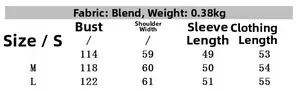 Size chart with measurements for the turtleneck sweater including bust and length details