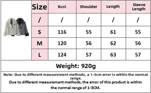 Guide des tailles pour manteau en laine femme avec col en fourrure et mesures buste