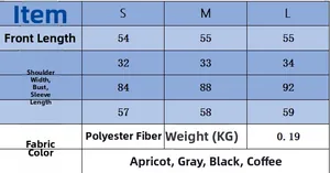 Detailed size chart for turtleneck knit sweater showing S, M, L dimensions and fabric info