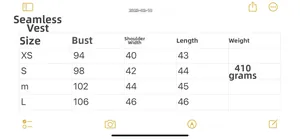 Detailed size chart for autumn PU faux leather padded vest showing XS to L measurements