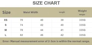Detailed size chart for women PU leather skirt shorts with waist and hip measurements