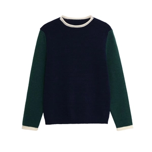 Chandail en Tricot Femme Color Block Col Rond Manches Longues Pullover Retro Streetwear Haut Bleu Marine Vert Foncé