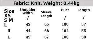 Size chart for women's faux fur effect knit jacket showing shoulder and bust measurements