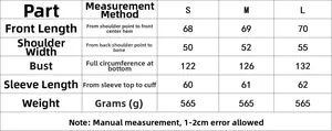 Size chart for women's standing collar padded jacket showing S, M, L measurements in cm