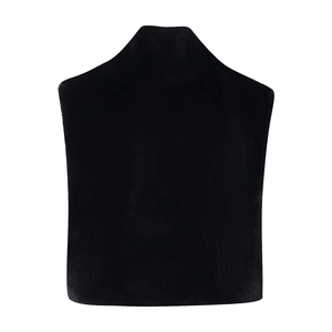 Detail view of premium black faux fur neck warmer with thick plush texture and soft fiber