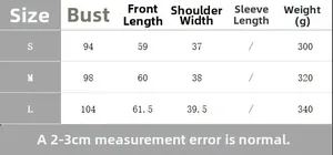 Size chart for women sleeveless tweed jacket with bust and length measurements in cm