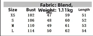 Guide des tailles détaillé pour veste en fausse fourrure femme avec mesures du buste et longueur