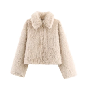 Damen Kunstpelz Kurzjacke Reverskragen Reißverschluss Warme Oberbekleidung Einfarbig Langarm Mode Streetwear Herbst Winter Mantel