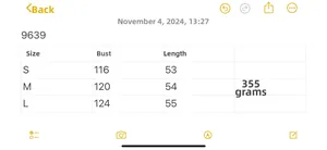 Detailed size chart for women fashion knit sweater showing bust, length, and weight data