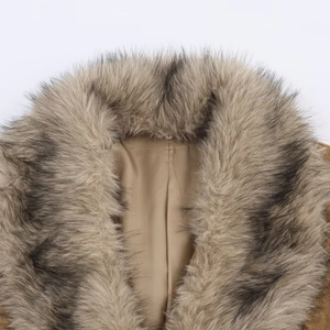 Women's faux fur suede jacket with large plush multi-tone collar for winter season