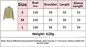 Size chart for women high neck knit cardigan with chest and sleeve measurements