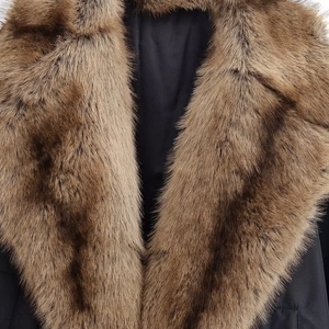 Women's warm winter jacket with a luxury oversized faux fur collar and black shell