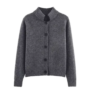 Women Stand Collar Button Up Knit Cardigan Jacket Gold Lurex Thread Loose Long Sleeve Sweater Coat For Autumn Winter Fashion