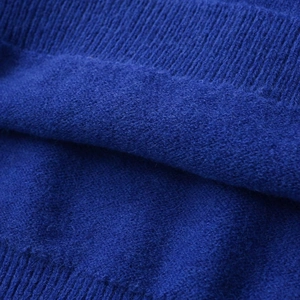Chic blue long sleeve knit cardigan with high collar and ribbed texture fabric
