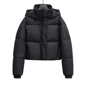 Women's Casual Hooded Padded Jacket Matte Black Quilted Puffer Winter Cotton Coat With Zipper Windproof Warm Outwear