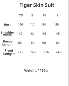 Size chart table for faux suede blazer showing chest shoulder and length measurements