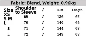 Detailed size chart for women faux fur jacket including bust and length measurements
