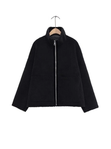 Veste cardigan ample en polaire noire avec col montant et fermeture éclair en métal