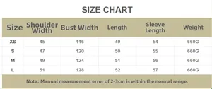 Size chart for women's soft fleece jacket with shoulder, bust, and sleeve measurements