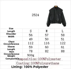 Tableau des tailles pour la veste en similicuir avec dimensions, poids et composition
