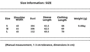 Detailed size chart for women's blazer suit set including bust, shoulder, and length