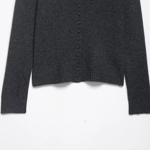Deep gray faux fur effect knit cardigan with fabric buttons and ribbed hem detailing