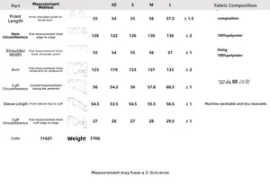 Detailed size guide and measurements for women's bomber jacket with 100% polyester fabric
