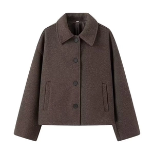 Veste Courte en Laine Décontractée pour Femme avec Col à Revers Simple Boutonnage Manches Longues Mode Automne Hiver