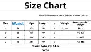 Size chart for women's trousers with waist, hip and length measurements in cm