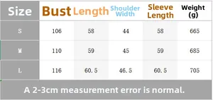 Detailed size guide table for women suede jacket showing S, M, L measurements in CM