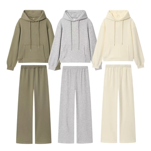 Tenues Décontractées pour Femmes Sweat-shirt à Capuche et Pantalon Large Couleur Unie Sweat à Capuche Manches Longues Survêtement Sportif Streetwear