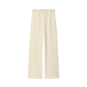 Détail du pantalon de détente crème à jambes larges avec taille élastique à cordon doux