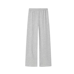 Détail du pantalon de détente gris chiné à taille haute élastiquée et jambe large