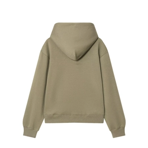 Vue arrière du sweat à capuche en coton épais vert olive avec grande capuche et bords-côtes
