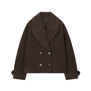 Women Short Woolen Coat Casual Double Breasted Streetwear Jacket Solid Color Wide Lapel Autumn Winter Outerwear Jacket