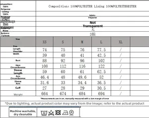 Size chart for women's tweed blazer showing detailed measurements from XS to L in coffee brown