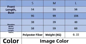 Detailed size chart for the solid color round neck jacket showing S-L dimensions