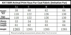 Tabella taglie per cappotto in pelliccia sintetica animalier con misure di spalle e busto