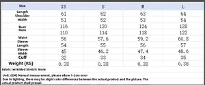 Detailed size chart for oversized padded jacket showing length, chest, and sleeve measurements