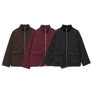 Women Quilted Jacket Oversized Stand Collar Casual Quilted Puffer Coat Outerwear With Pockets For Autumn Winter Streetwear