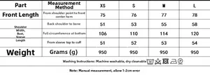Size chart for women street style double-collar coat with measurements in cm and weight