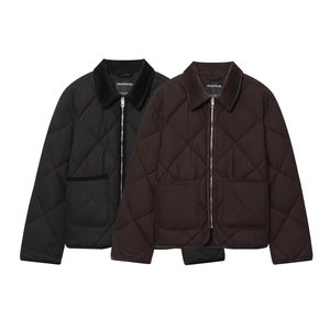Veste Matelassée Décontractée pour Femme Style Streetwear Avec Revers en Velours Côtelé Fermeture Éclair Métallique Poche